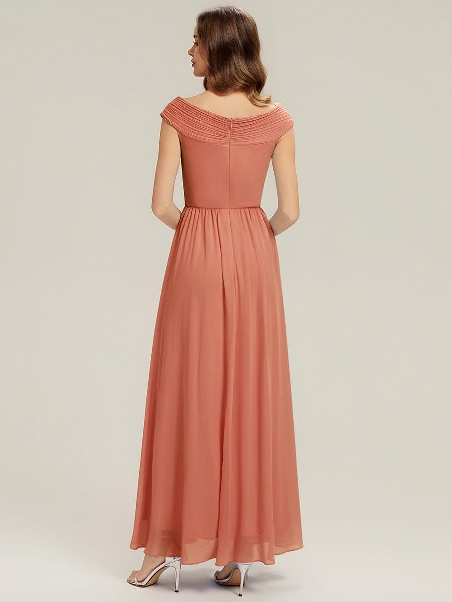 Pleated Chiffon Cap Sleeve Dress #color_Coral Pink