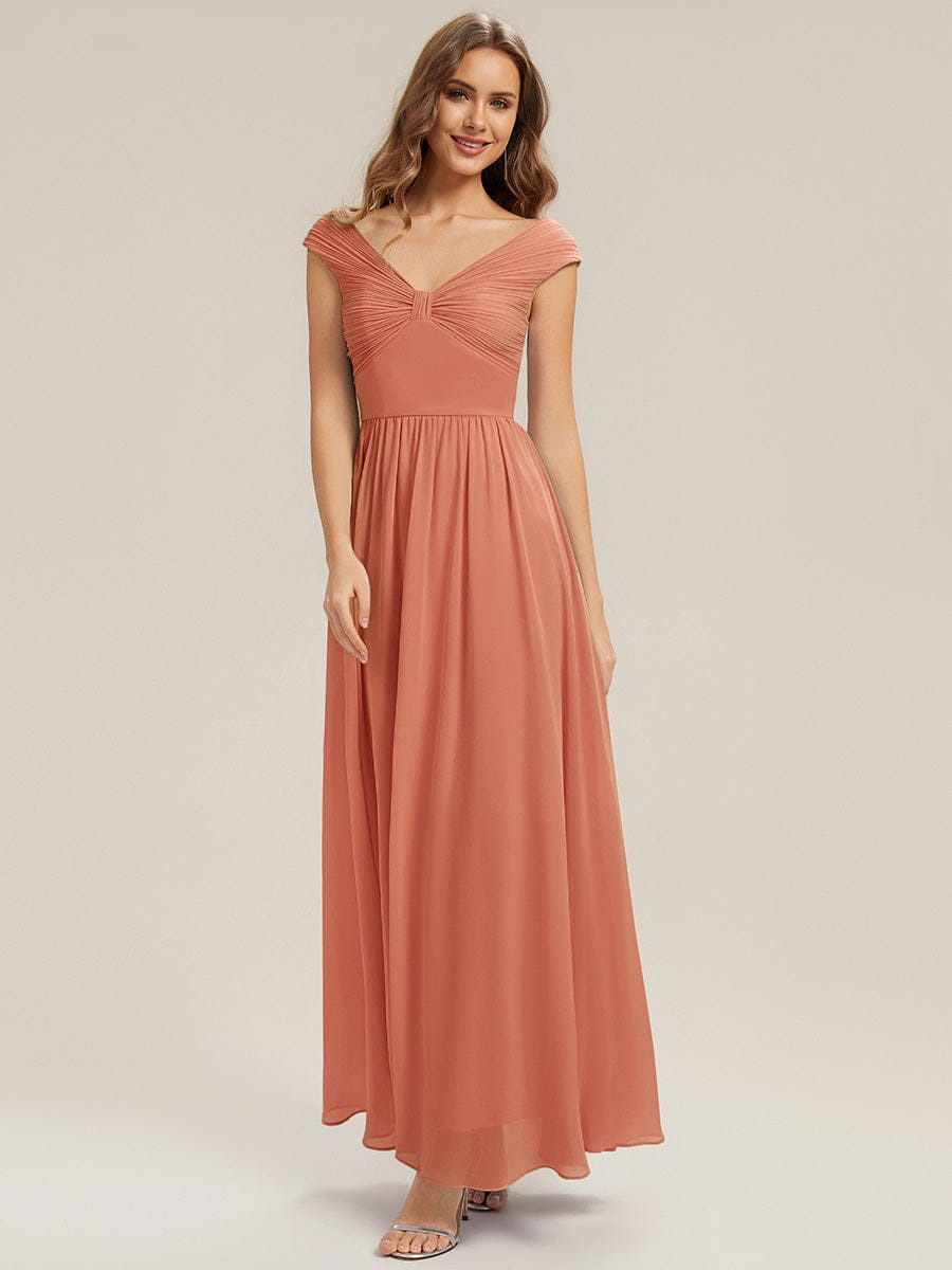 Pleated Chiffon Cap Sleeve Dress #color_Coral Pink