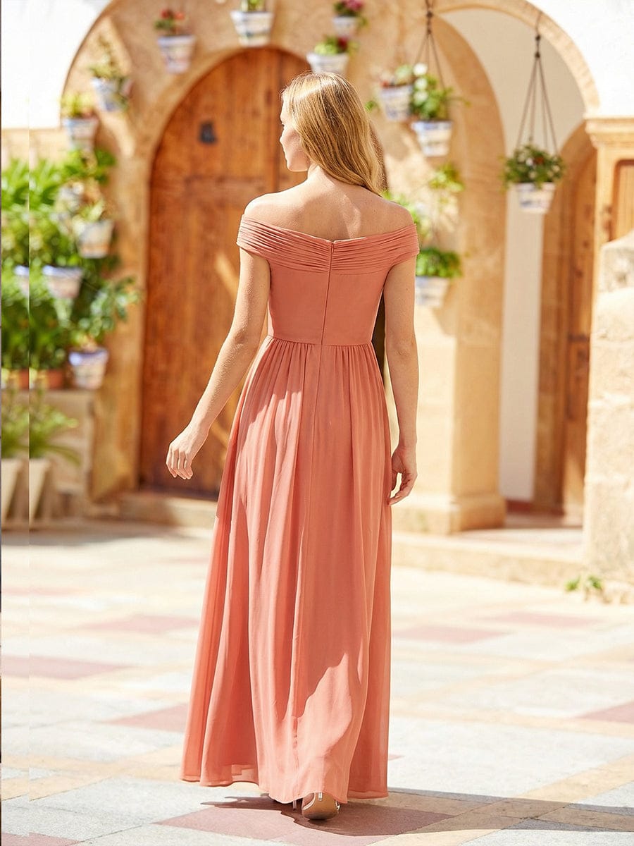 Pleated Chiffon Cap Sleeve Dress #color_Coral Pink