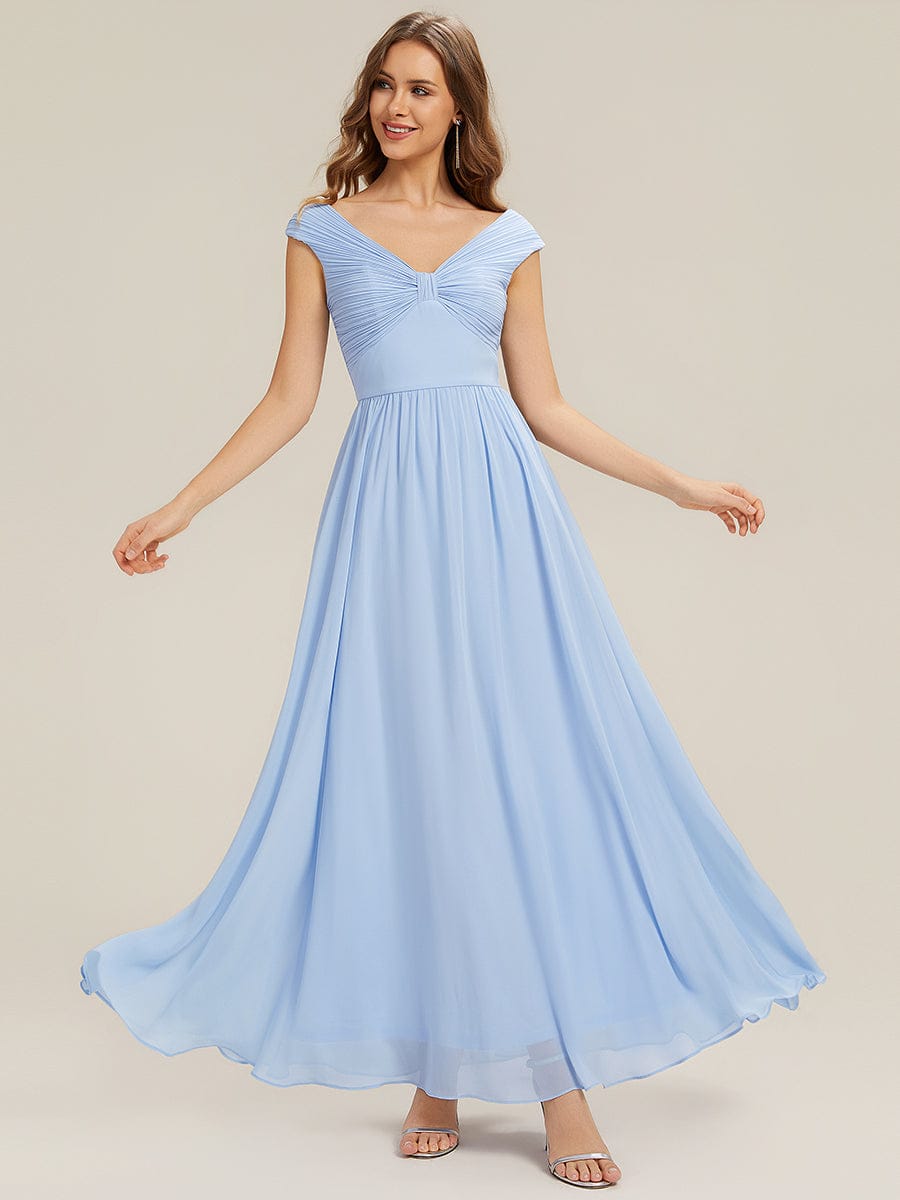 Pleated Chiffon Cap Sleeve Dress #color_Ice Blue