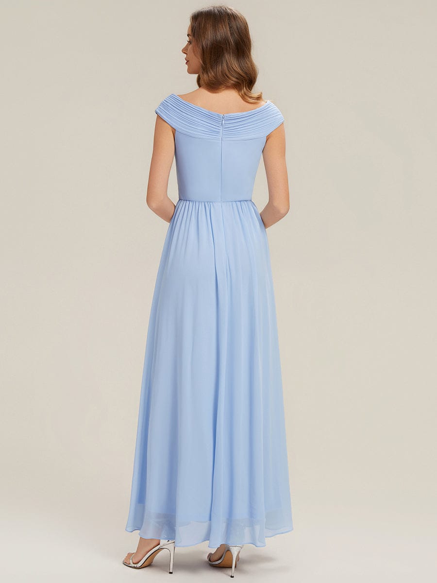 Pleated Chiffon Cap Sleeve Dress #color_Ice Blue