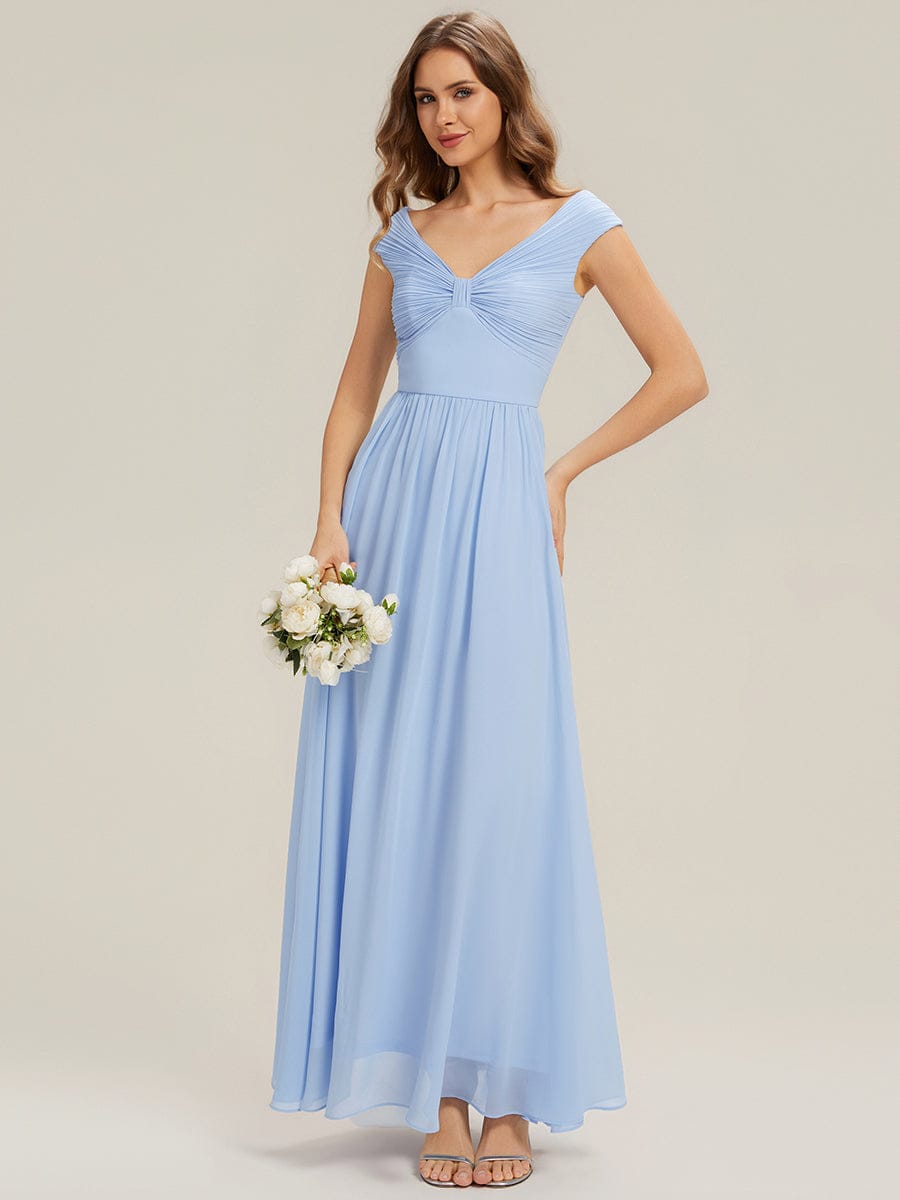 Pleated Chiffon Cap Sleeve Dress #color_Ice Blue