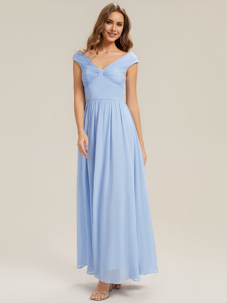 Pleated Chiffon Cap Sleeve Dress #color_Ice Blue