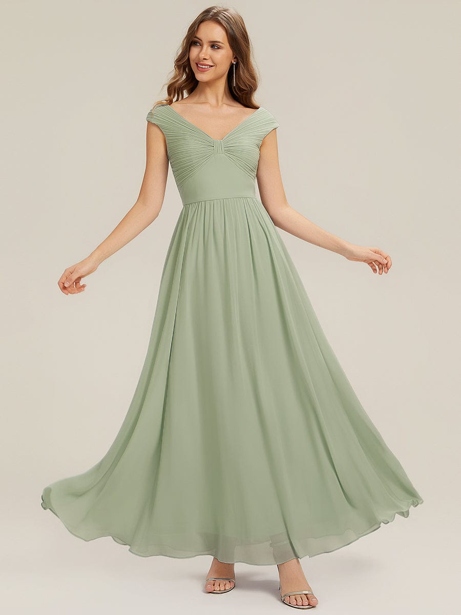 Pleated Chiffon Cap Sleeve Dress #color_Mint Green