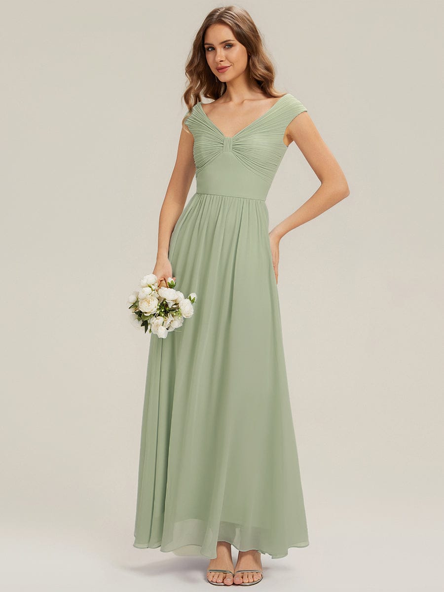 Pleated Chiffon Cap Sleeve Dress #color_Mint Green