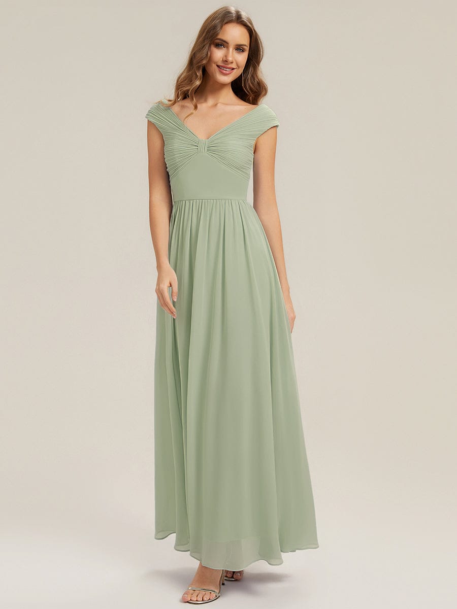 Pleated Chiffon Cap Sleeve Dress #color_Mint Green