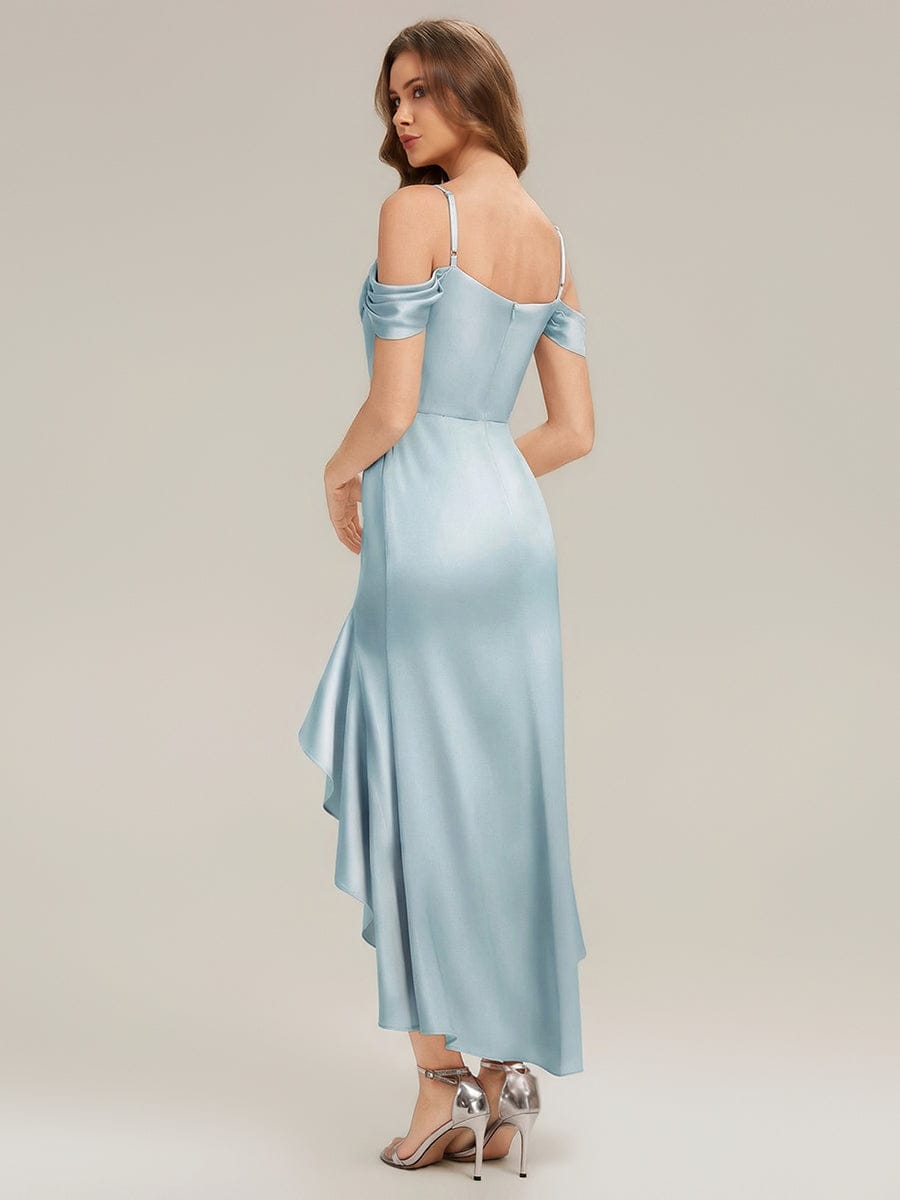 Ruffled Satin Drop Shoulder Sleeve Dress #color_Ice Blue