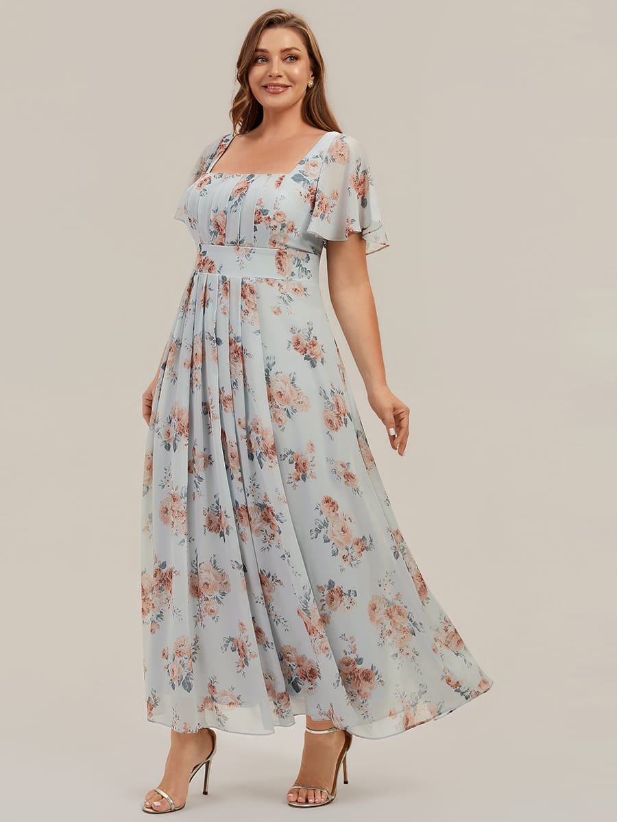 Ruched Chiffon Ruffle Sleeve Dress #color_Amber Bloom
