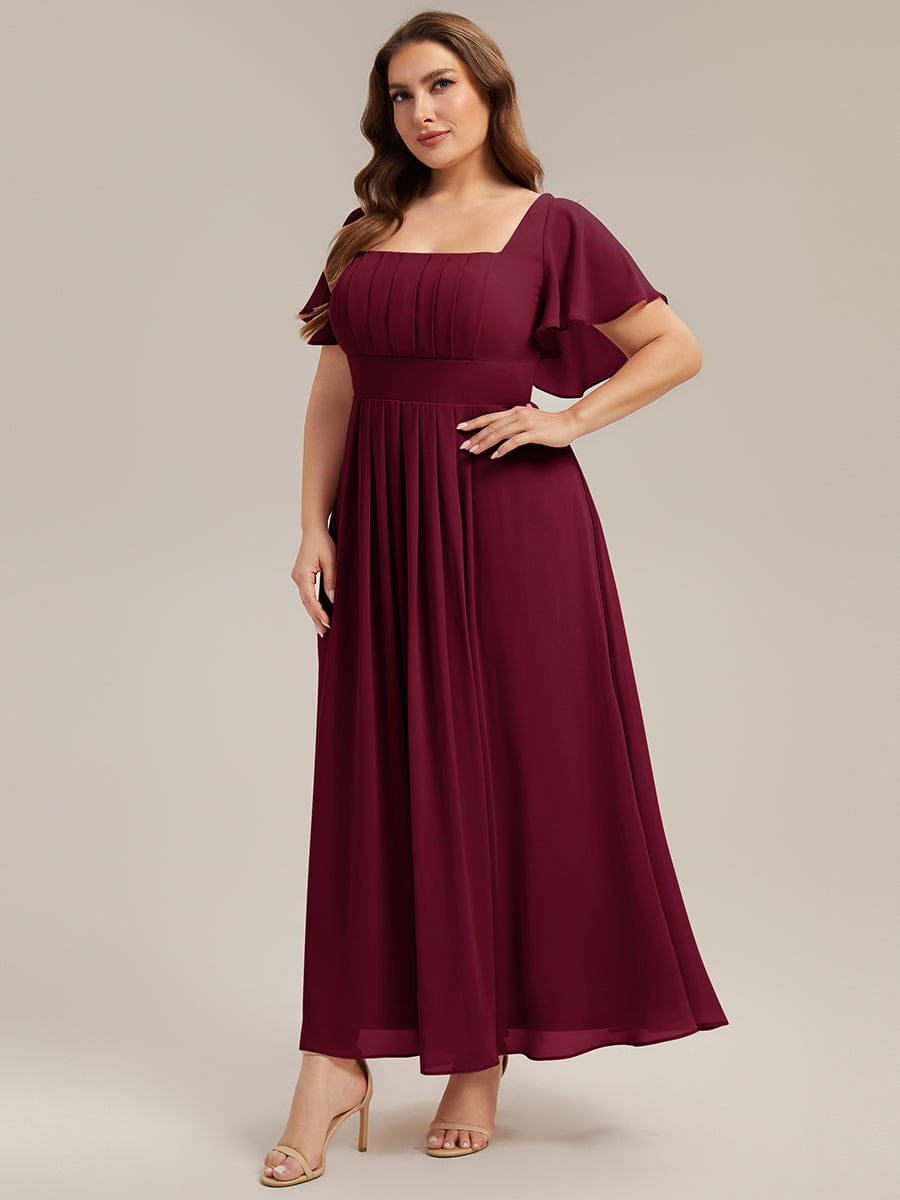 Ruched Chiffon Ruffle Sleeve Dress #color_Burgundy