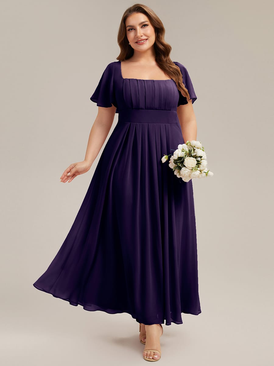 Ruched Chiffon Ruffle Sleeve Dress #color_Dark Purple