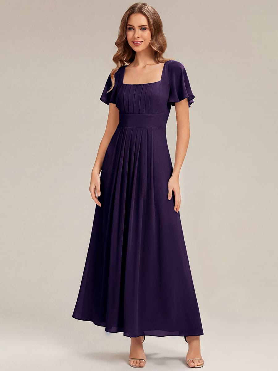 Ruched Chiffon Ruffle Sleeve Dress #color_Dark Purple