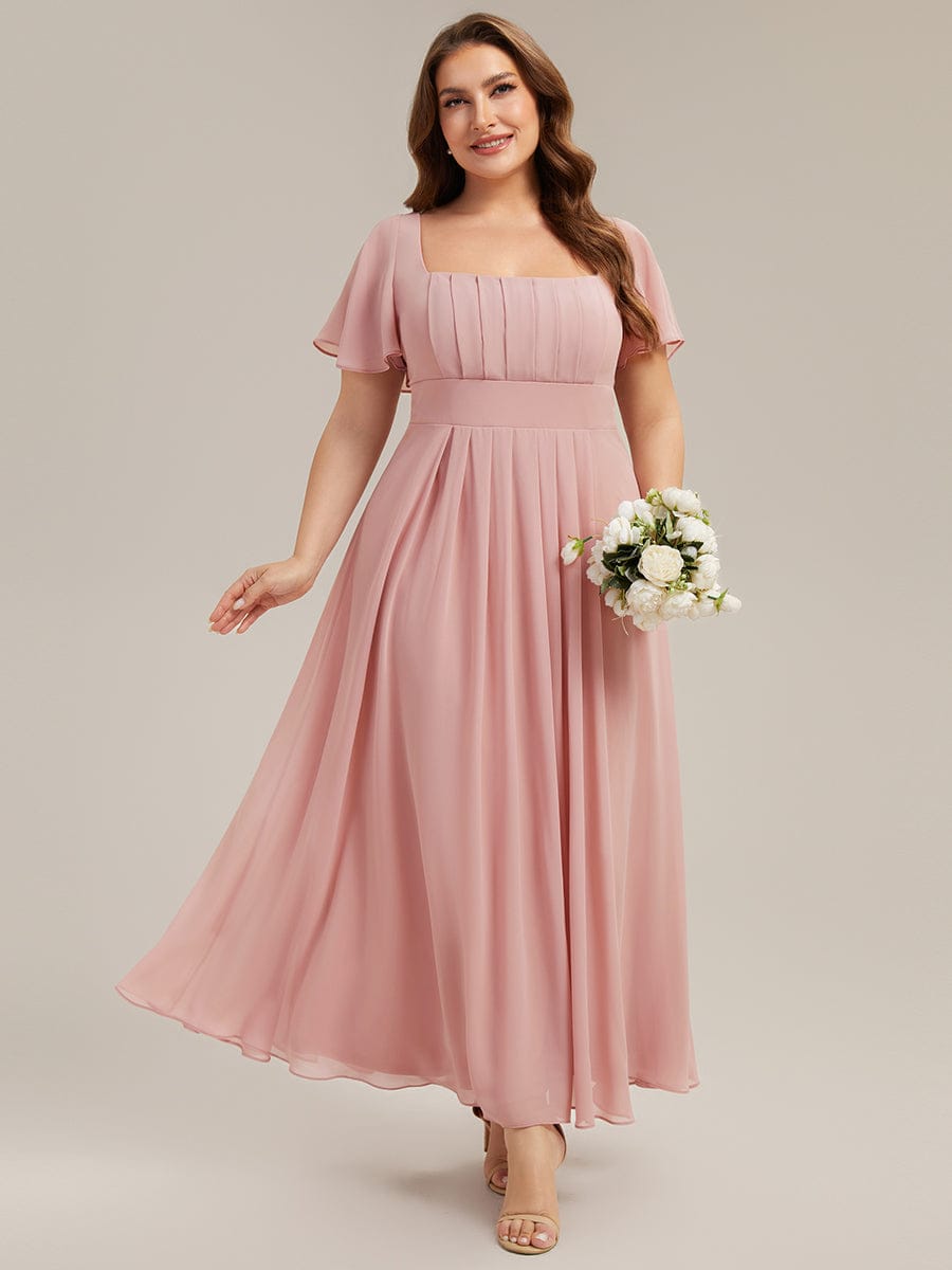 Ruched Chiffon Ruffle Sleeve Dress #color_Dusty Rose