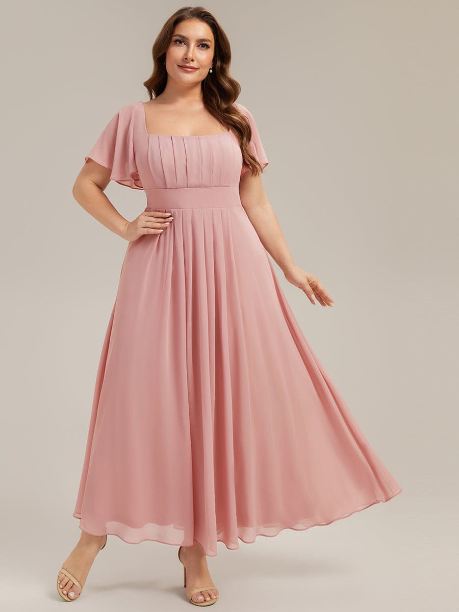 Ruched Chiffon Ruffle Sleeve Dress #color_Dusty Rose