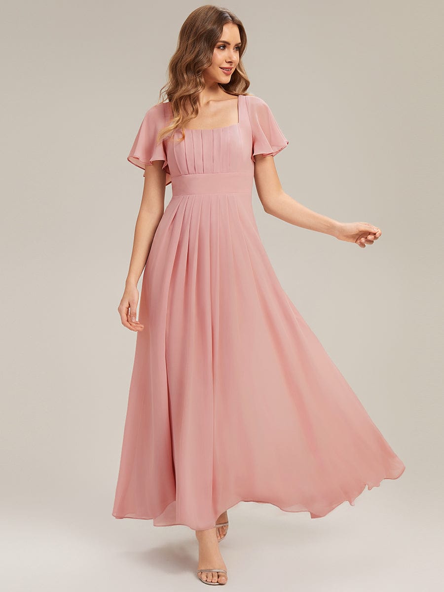 Ruched Chiffon Ruffle Sleeve Dress #color_Dusty Rose