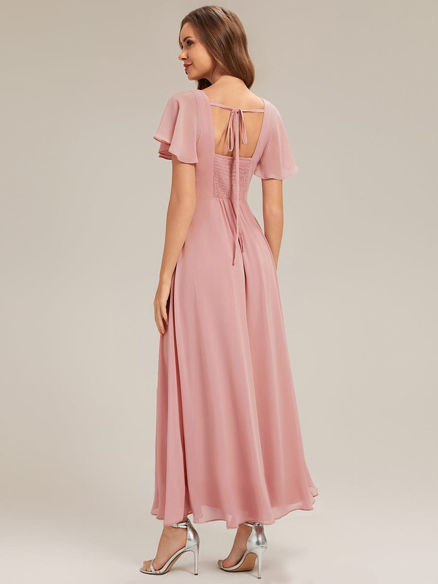 Ruched Chiffon Ruffle Sleeve Dress #color_Dusty Rose