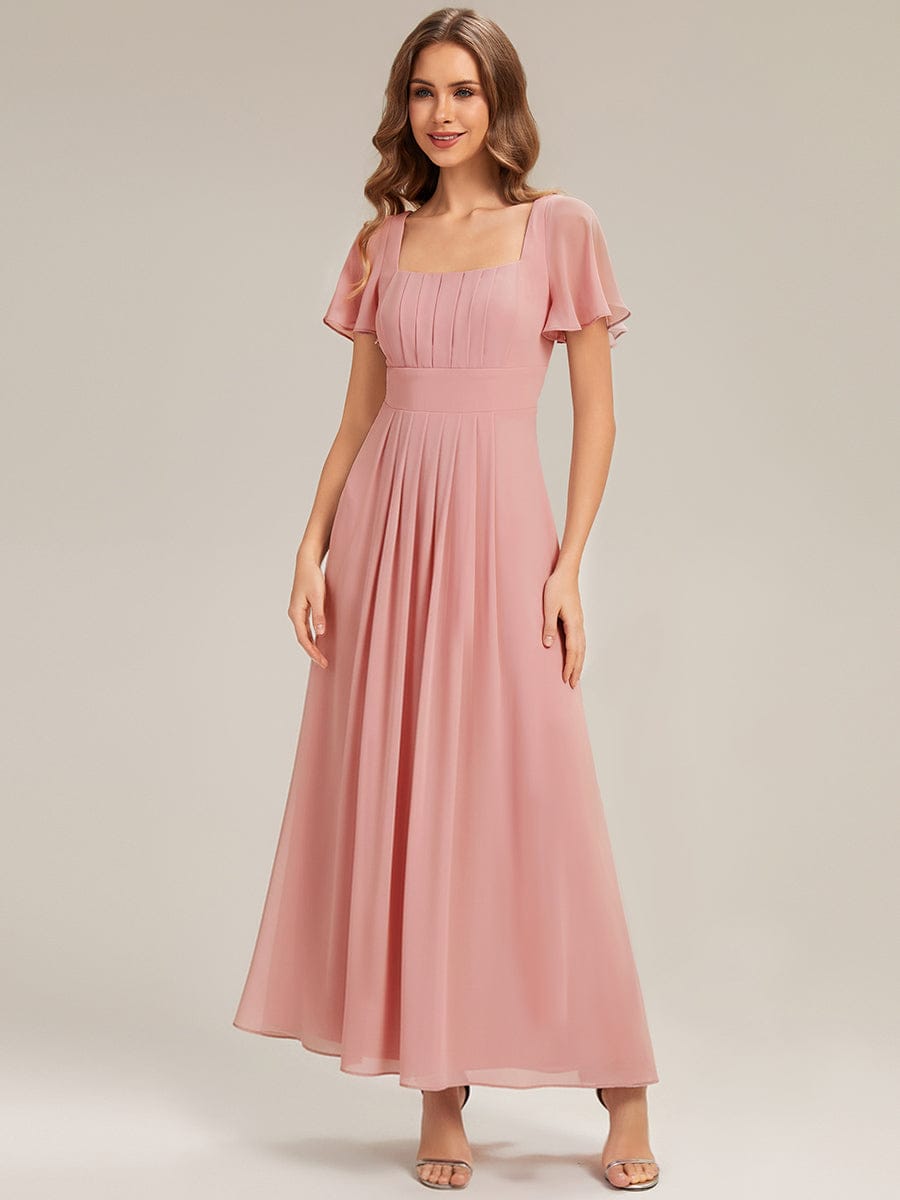 Ruched Chiffon Ruffle Sleeve Dress #color_Dusty Rose