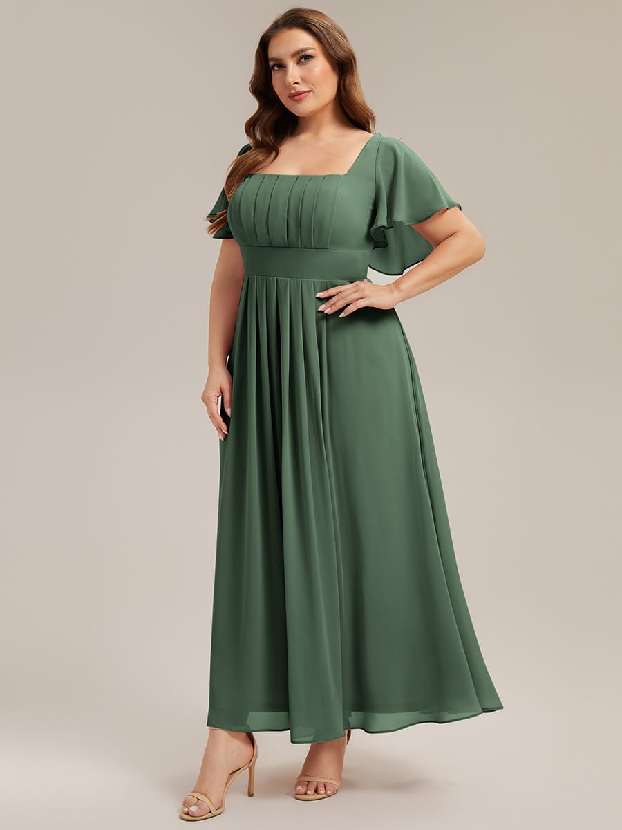 Ruched Chiffon Ruffle Sleeve Dress #color_Eucalyptus Green