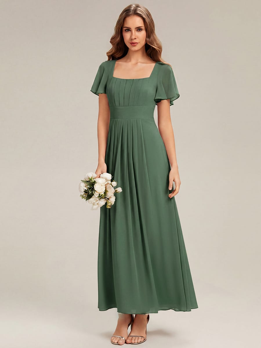 Ruched Chiffon Ruffle Sleeve Dress #color_Eucalyptus Green