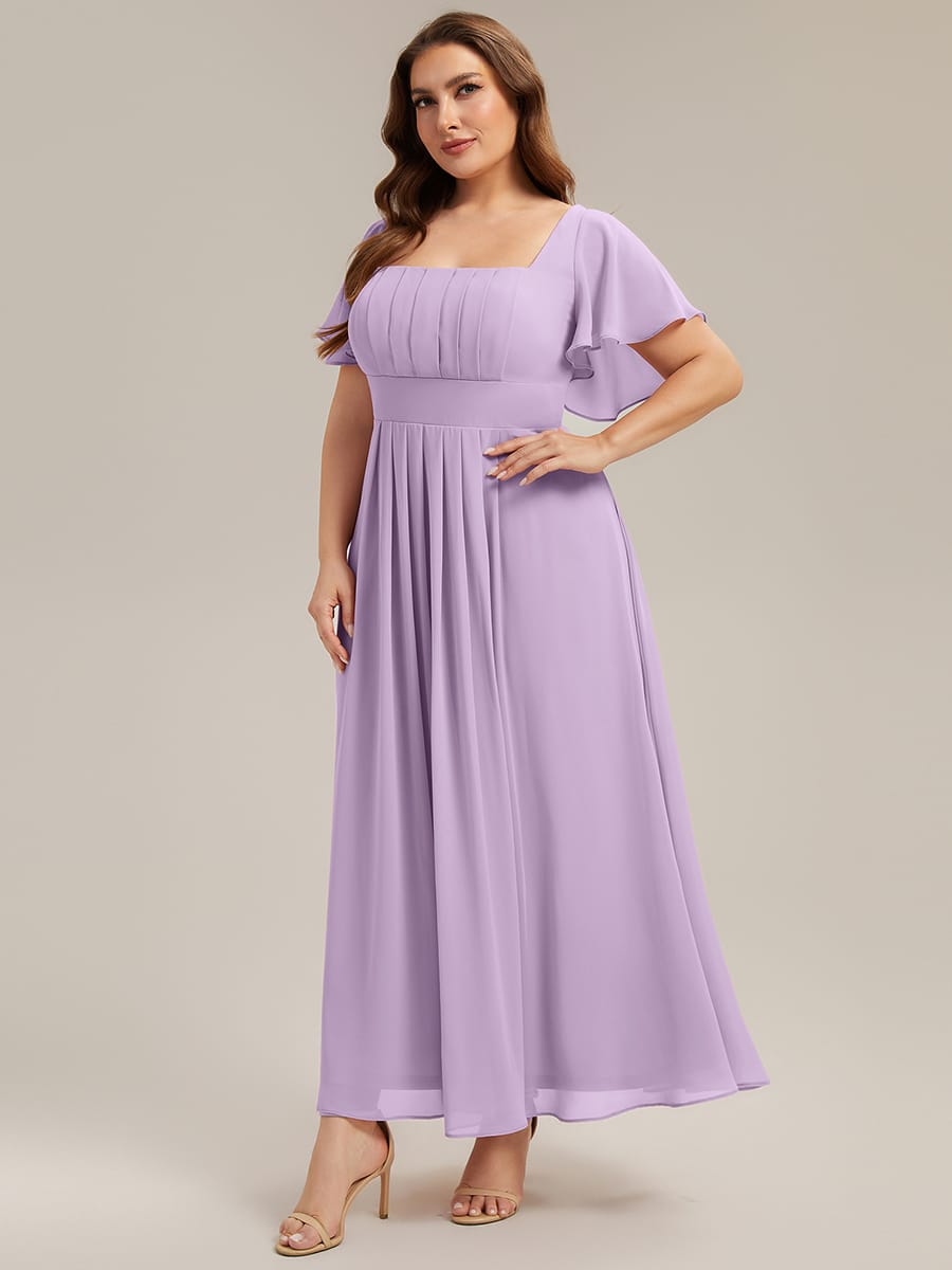 Ruched Chiffon Ruffle Sleeve Dress #color_Frosted Lilac