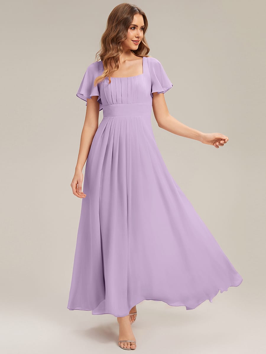 Ruched Chiffon Ruffle Sleeve Dress #color_Frosted Lilac