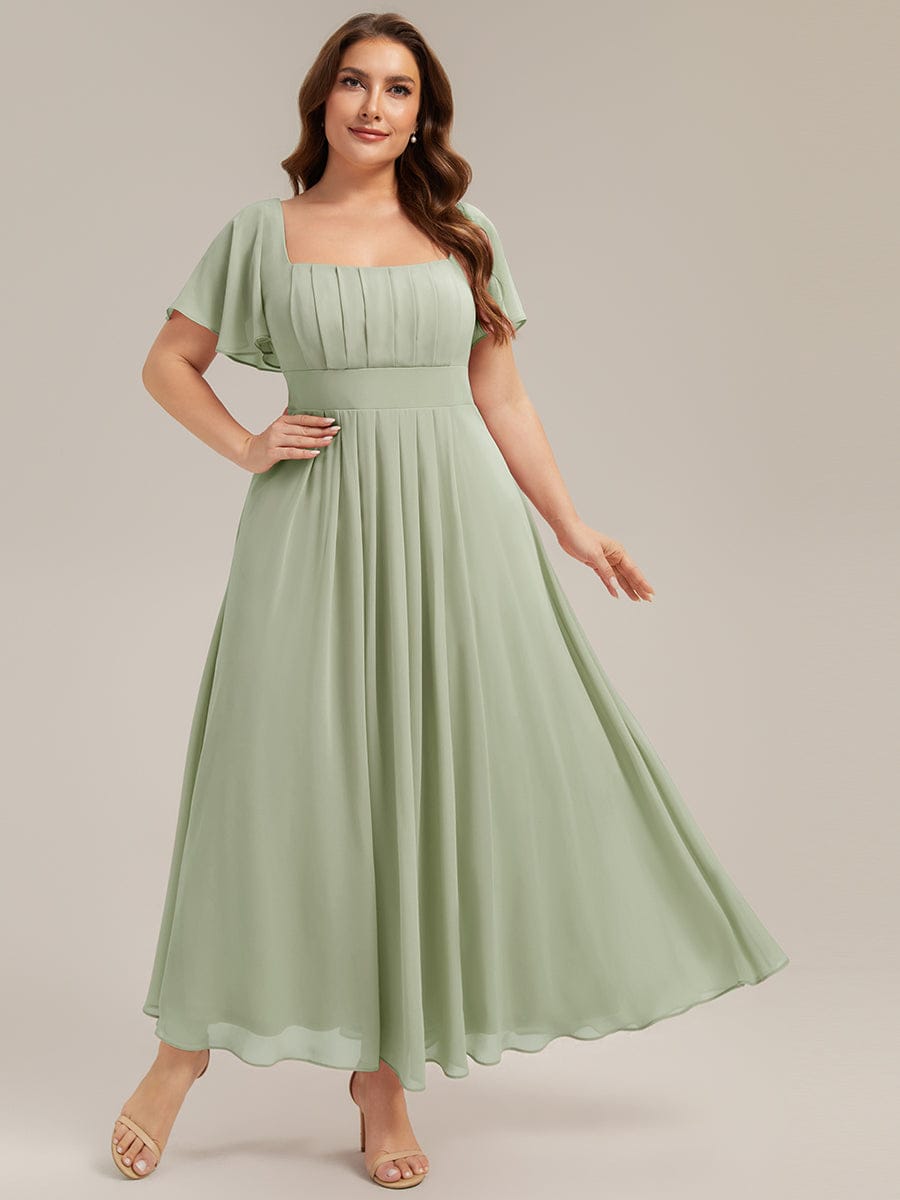 Ruched Chiffon Ruffle Sleeve Dress #color_Mint Green