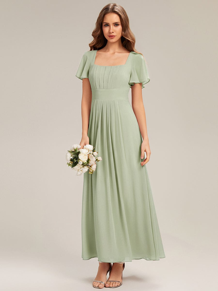 Ruched Chiffon Ruffle Sleeve Dress #color_Mint Green