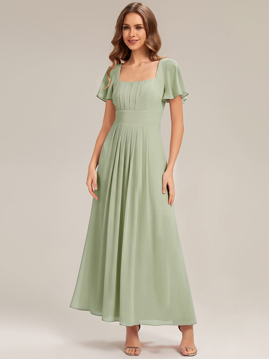 Ruched Chiffon Ruffle Sleeve Dress #color_Mint Green