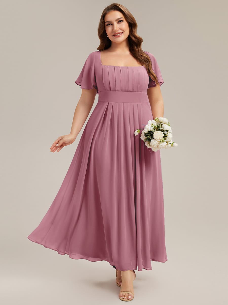 Ruched Chiffon Ruffle Sleeve Dress #color_Purple Orchid