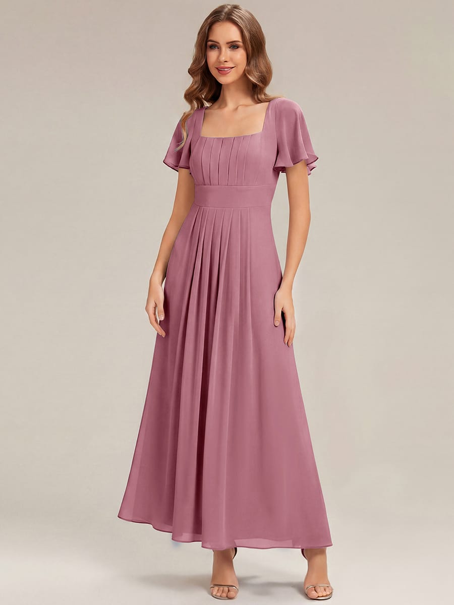 Ruched Chiffon Ruffle Sleeve Dress #color_Purple Orchid