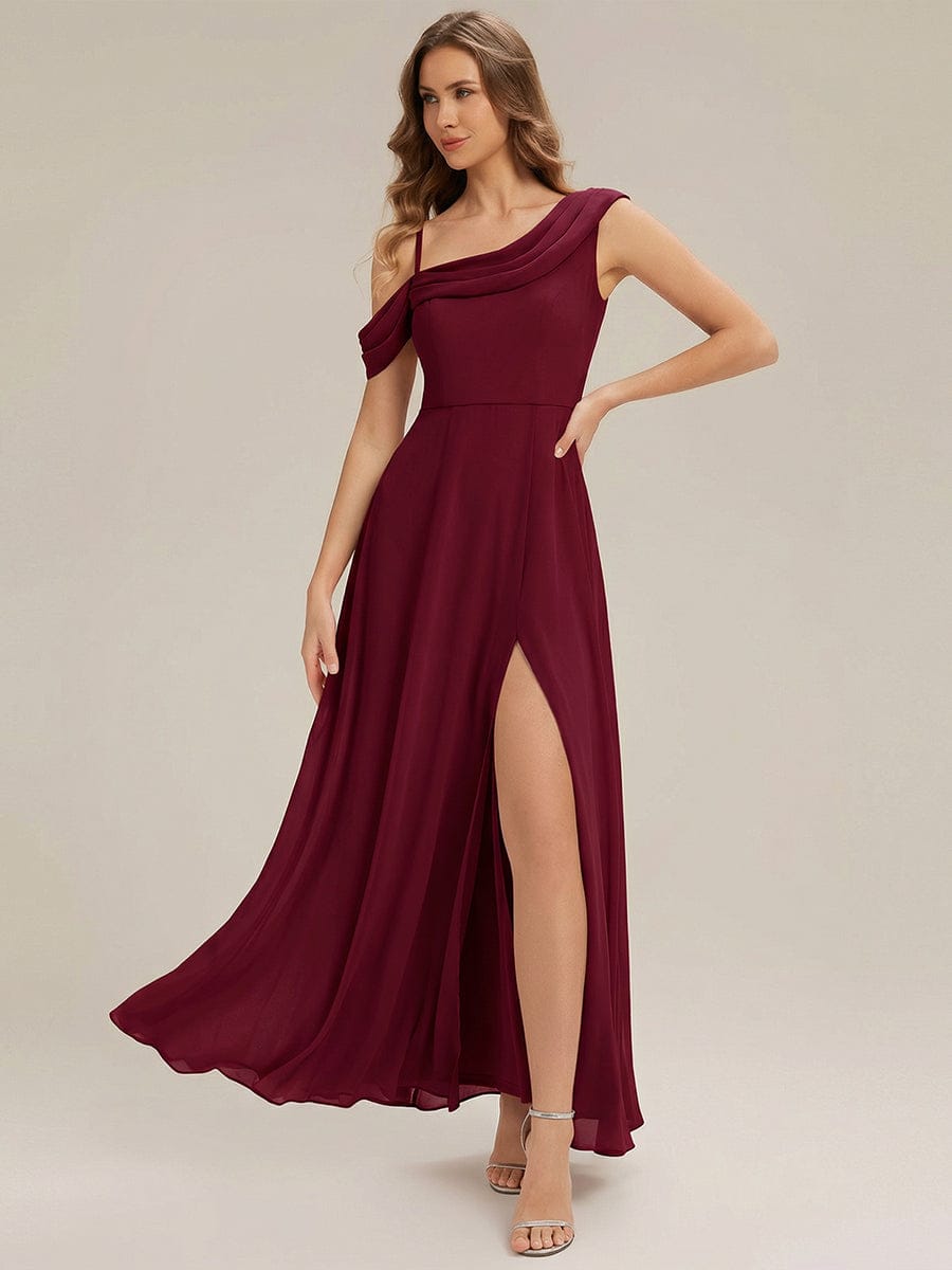Rhinestone Embellished Chiffon Sleeveless Dress #color_Burgundy