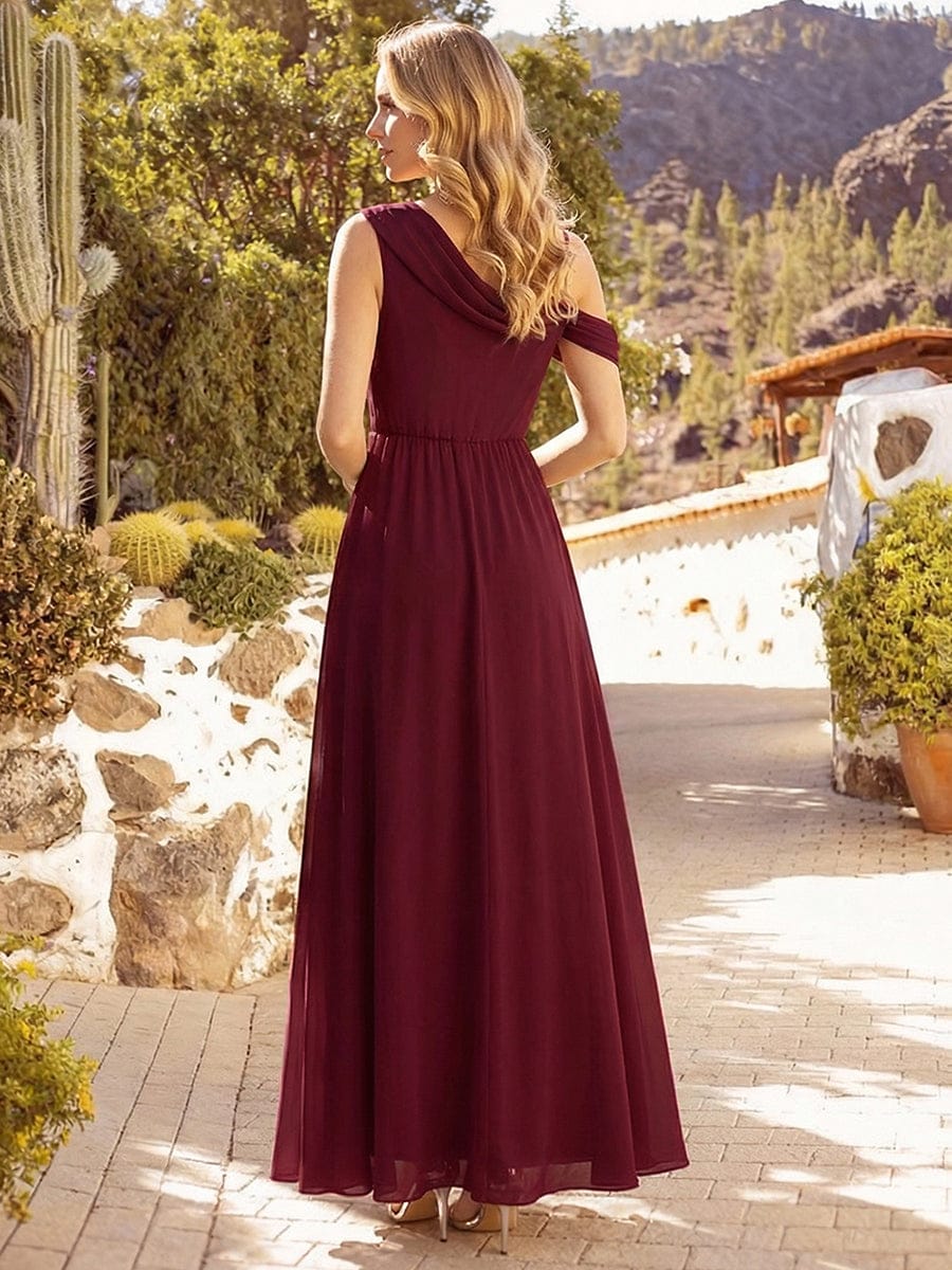 Rhinestone Embellished Chiffon Sleeveless Dress #color_Burgundy