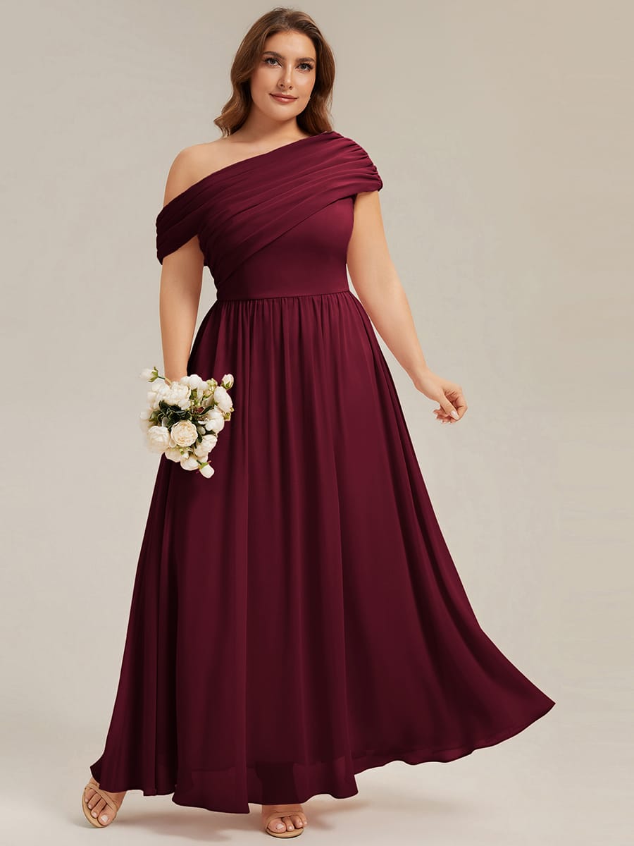 Gathered Chiffon Off the Shoulder Dress #color_Burgundy
