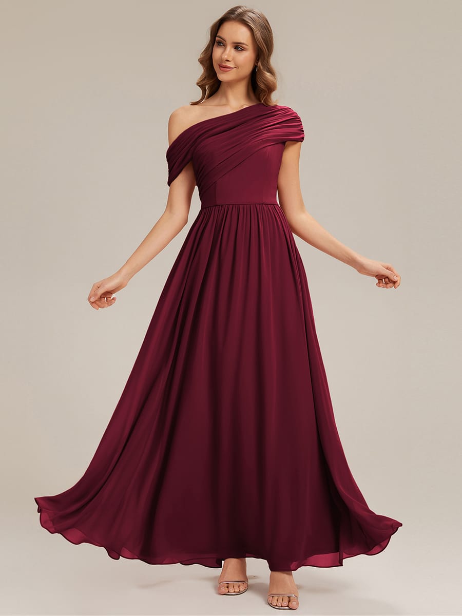 Gathered Chiffon Off the Shoulder Dress #color_Burgundy