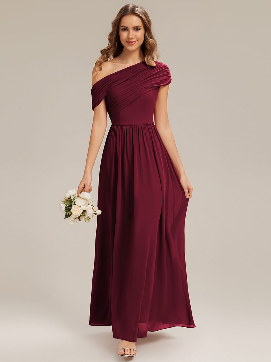 Gathered Chiffon Off the Shoulder Dress #color_Burgundy