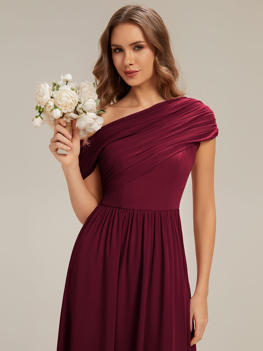 Gathered Chiffon Off the Shoulder Dress #color_Burgundy