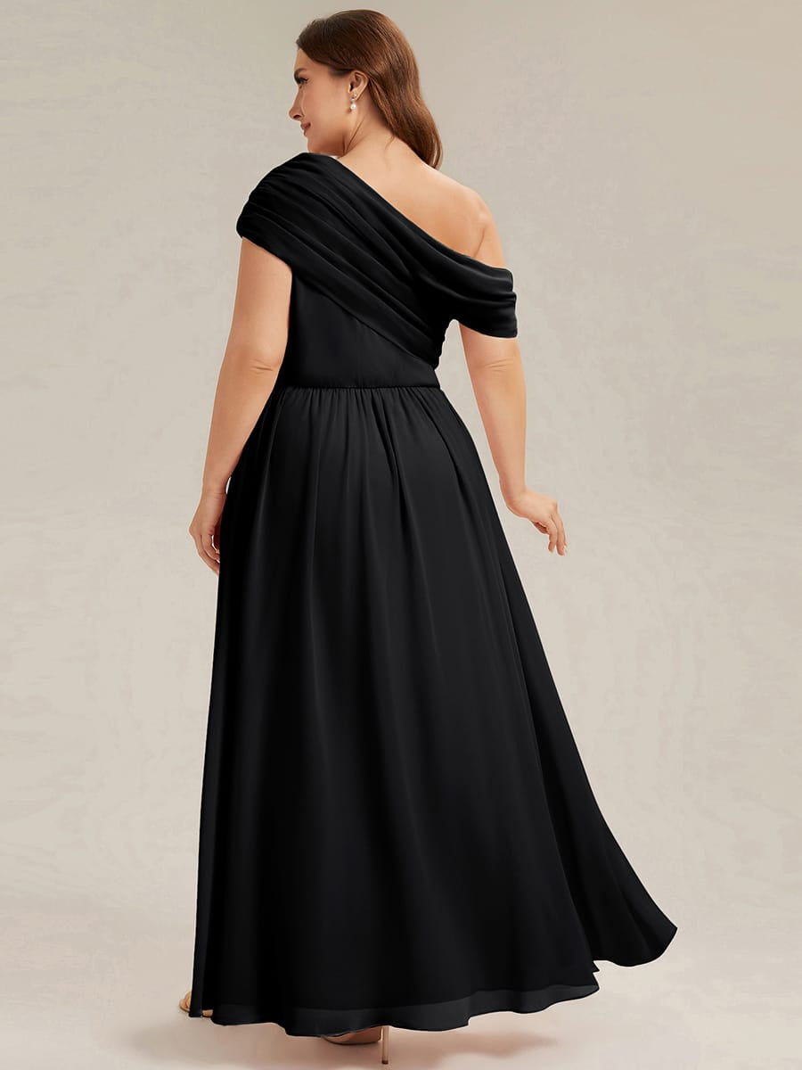 Gathered Chiffon Off the Shoulder Dress #color_Black