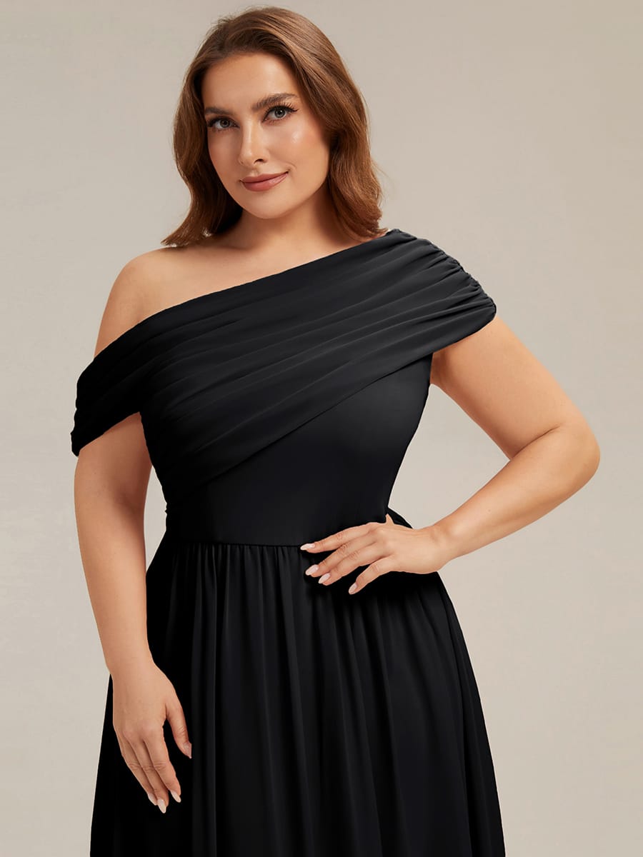 Gathered Chiffon Off the Shoulder Dress #color_Black