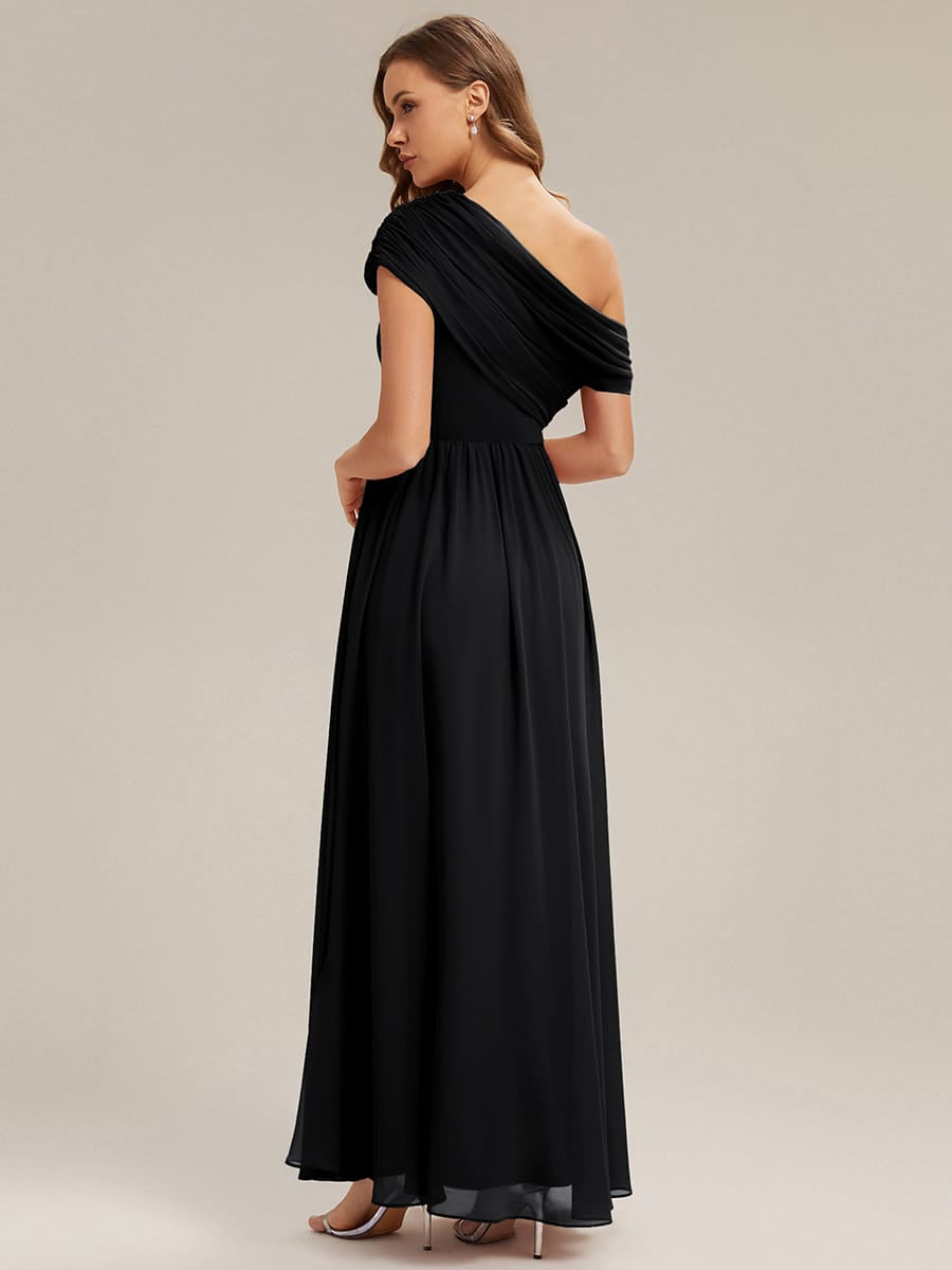 Gathered Chiffon Off the Shoulder Dress #color_Black