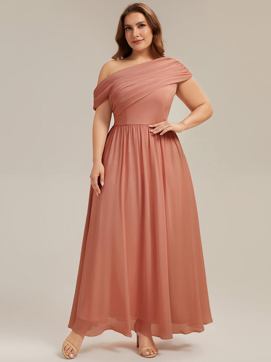 Gathered Chiffon Off the Shoulder Dress #color_Coral Pink
