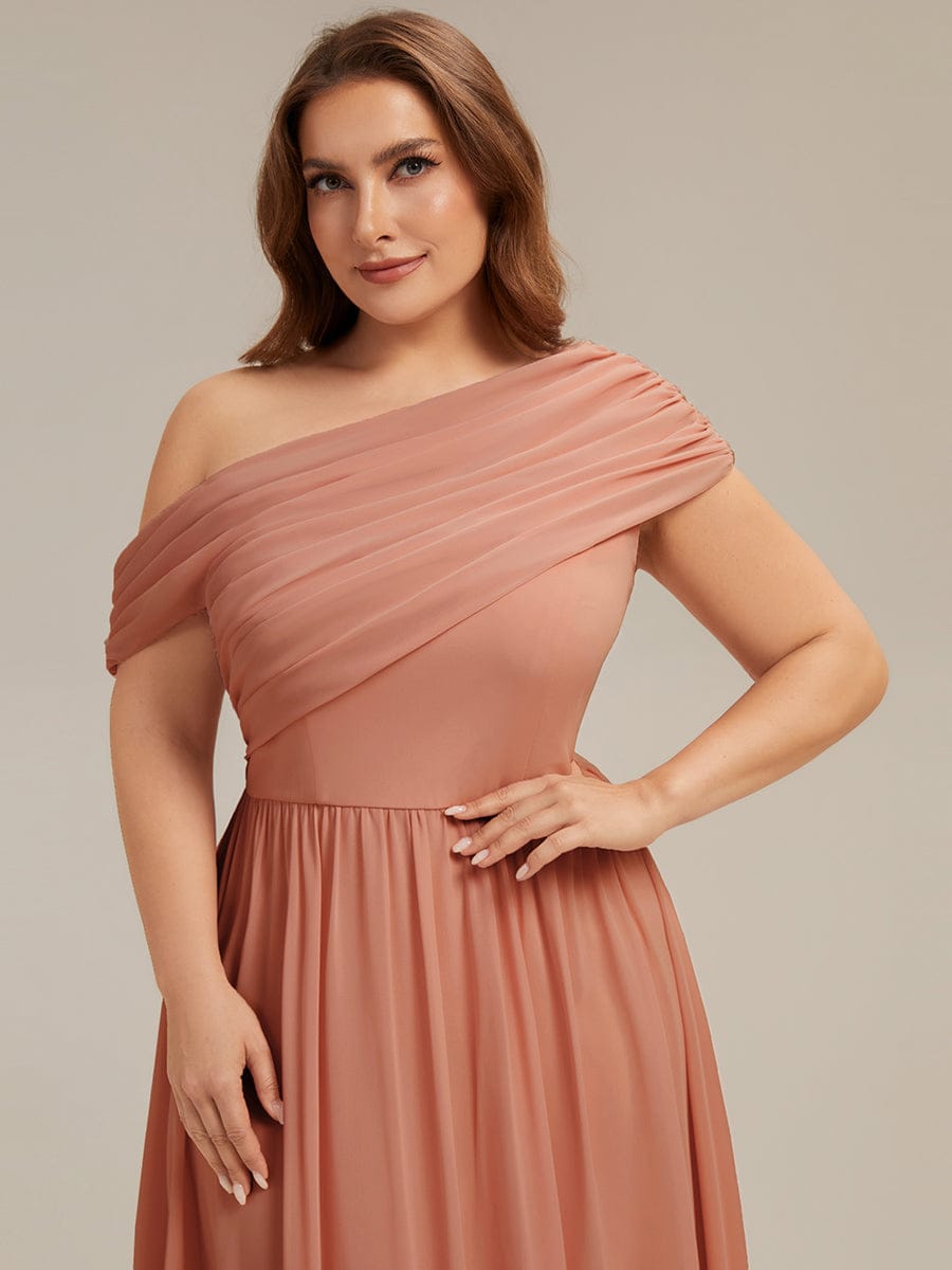 Gathered Chiffon Off the Shoulder Dress #color_Coral Pink