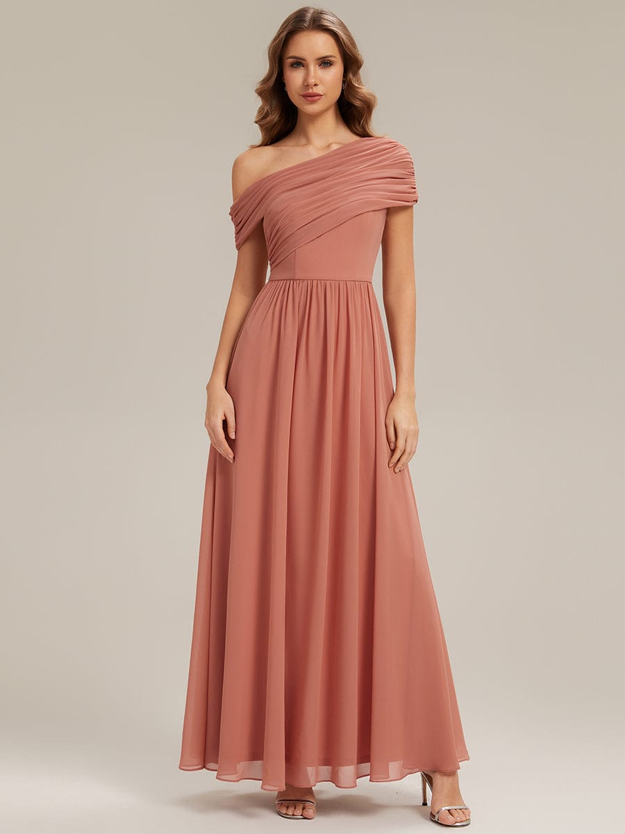 Gathered Chiffon Off the Shoulder Dress #color_Coral Pink