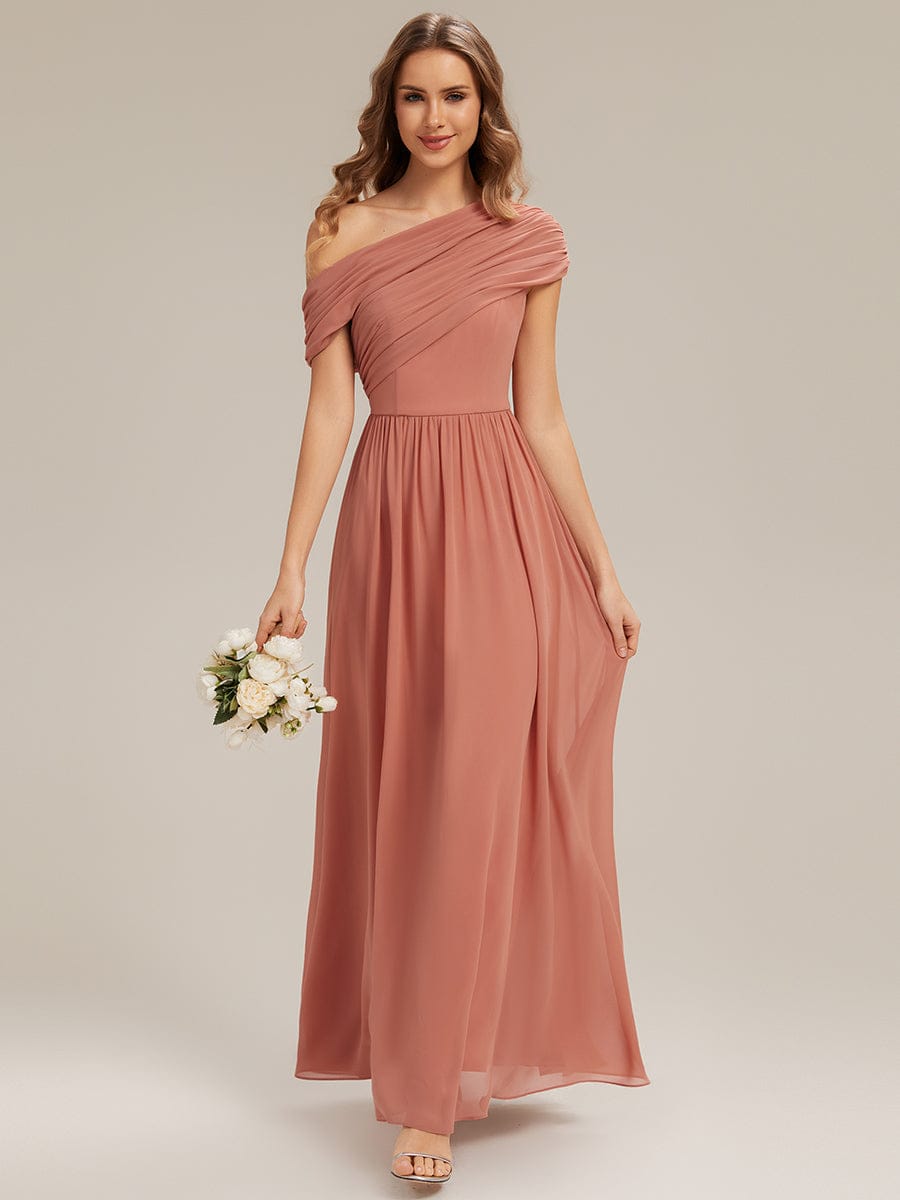 Gathered Chiffon Off the Shoulder Dress #color_Coral Pink