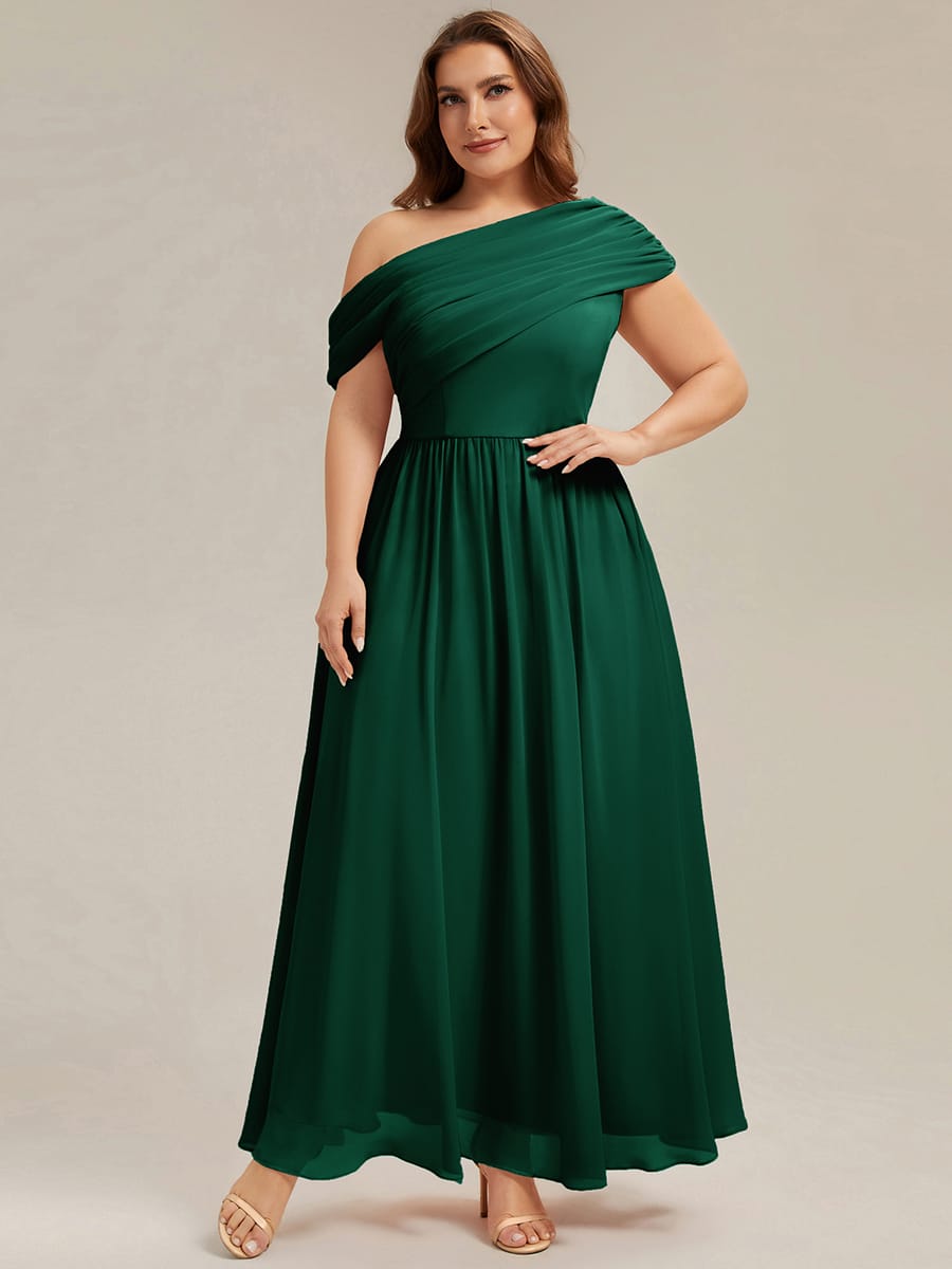 Gathered Chiffon Off the Shoulder Dress #color_Dark Green