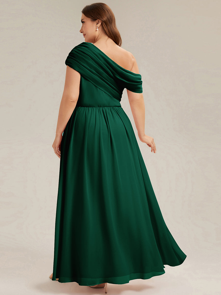 Gathered Chiffon Off the Shoulder Dress #color_Dark Green