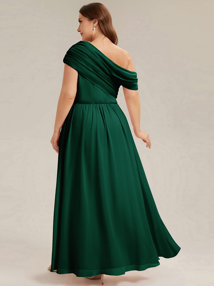 Gathered Chiffon Off the Shoulder Dress #color_Dark Green