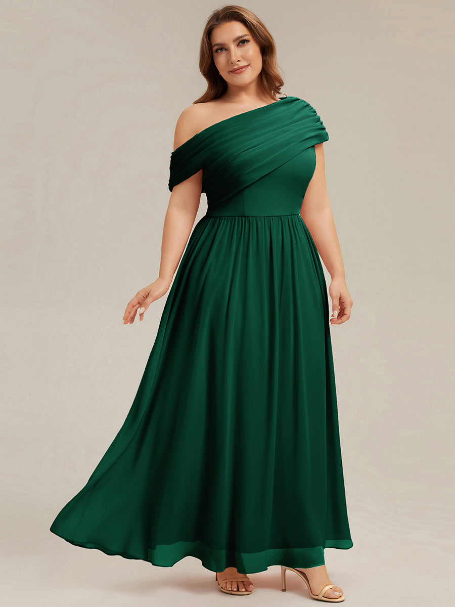 Gathered Chiffon Off the Shoulder Dress #color_Dark Green