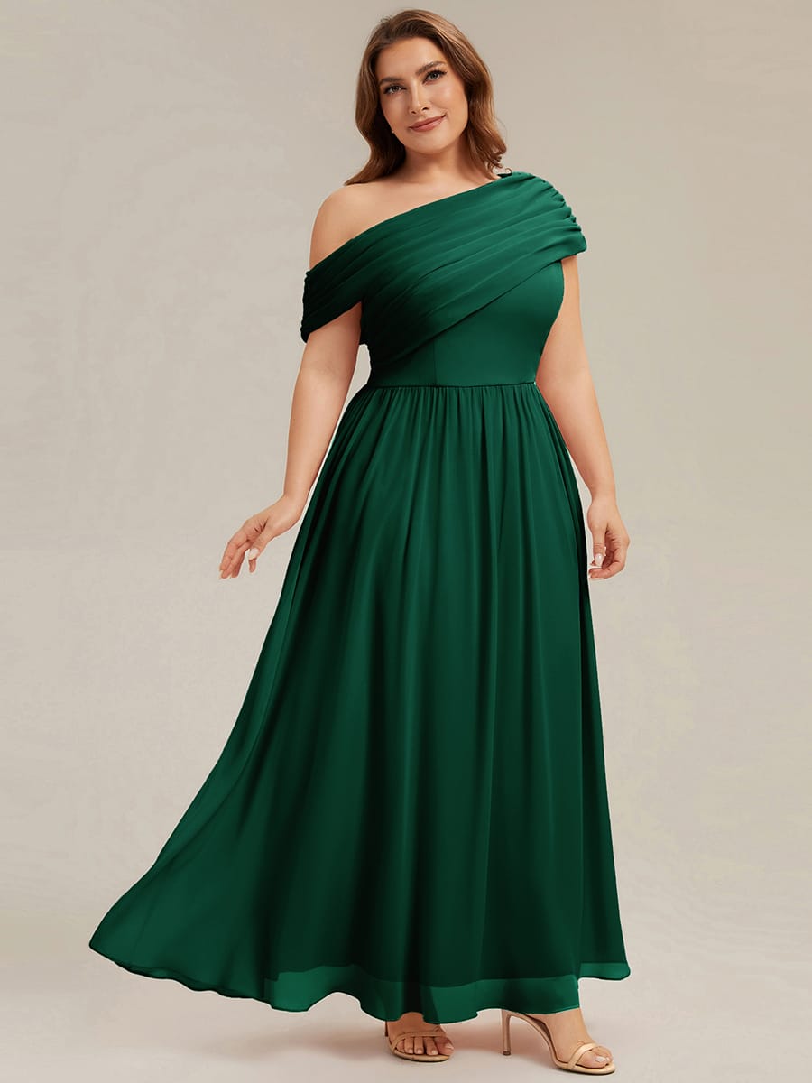 Gathered Chiffon Off the Shoulder Dress #color_Dark Green