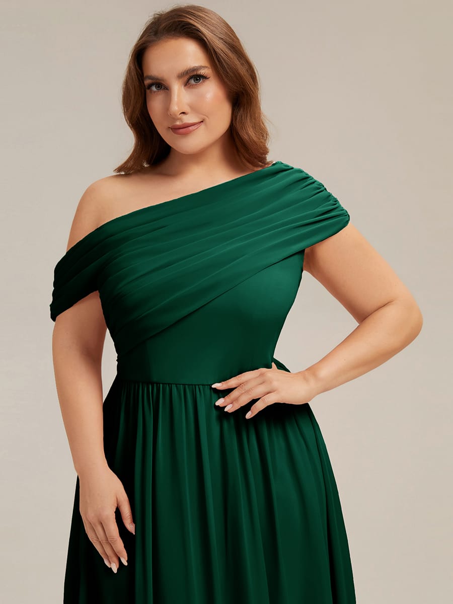 Gathered Chiffon Off the Shoulder Dress #color_Dark Green