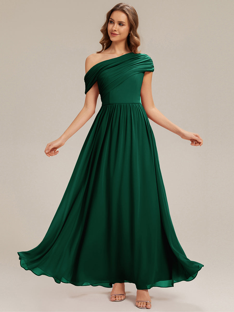 Gathered Chiffon Off the Shoulder Dress #color_Dark Green