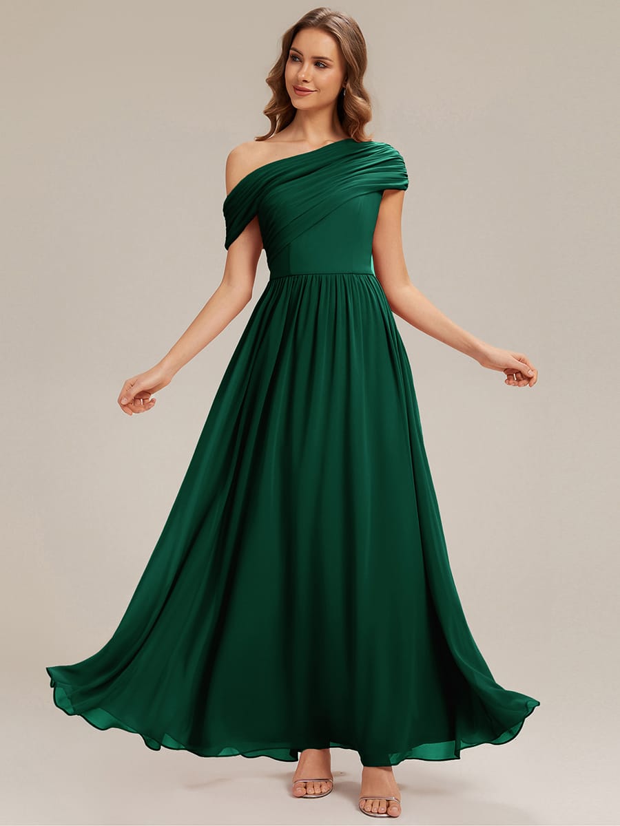 Gathered Chiffon Off the Shoulder Dress #color_Dark Green